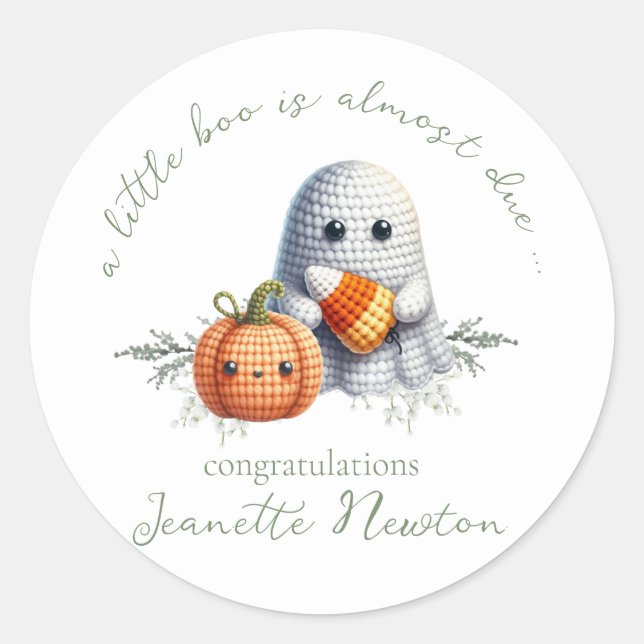 Sticker Rond Baby shower d'Halloween Crochet couette (Devant)