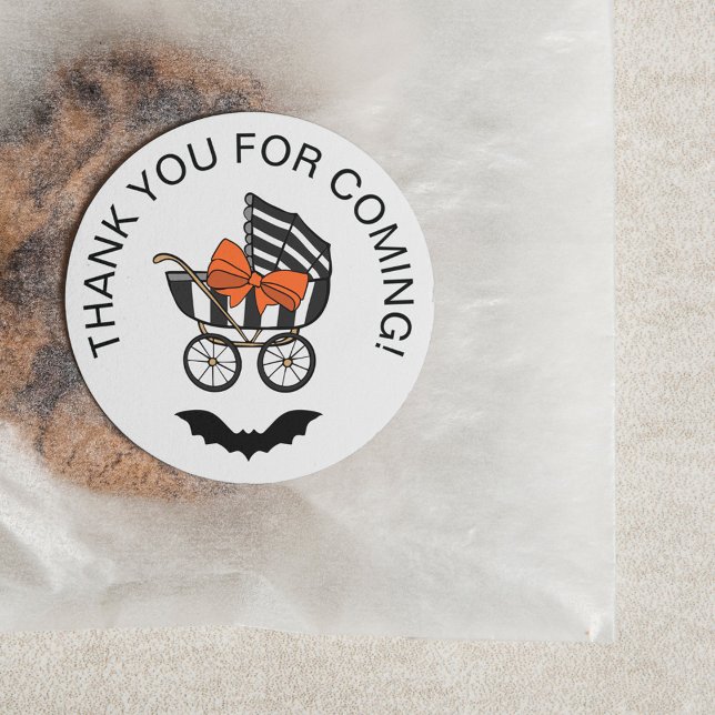 Sticker Rond Baby shower d'Halloween de chauve-souris orange (Créateur téléchargé)