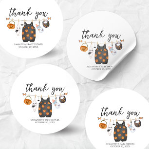 Sticker Rond Baby shower d'Halloween du petit Citrouille Boo