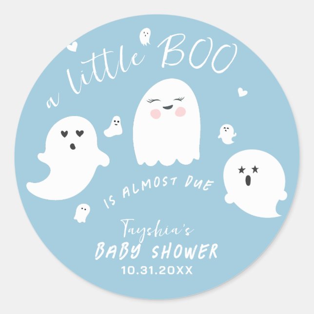 Sticker Rond Baby shower d'Halloween Ghost Boo Blue Boy (Devant)