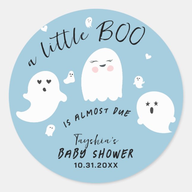 Sticker Rond Baby shower d'Halloween Ghost Little Boo Boo Boy (Devant)