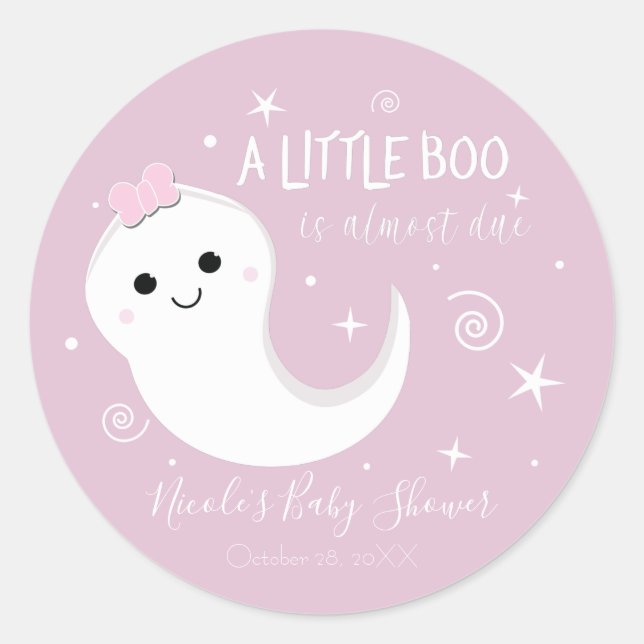 Sticker Rond Baby shower d'Halloween pour fille rose Fantôme BO (Devant)