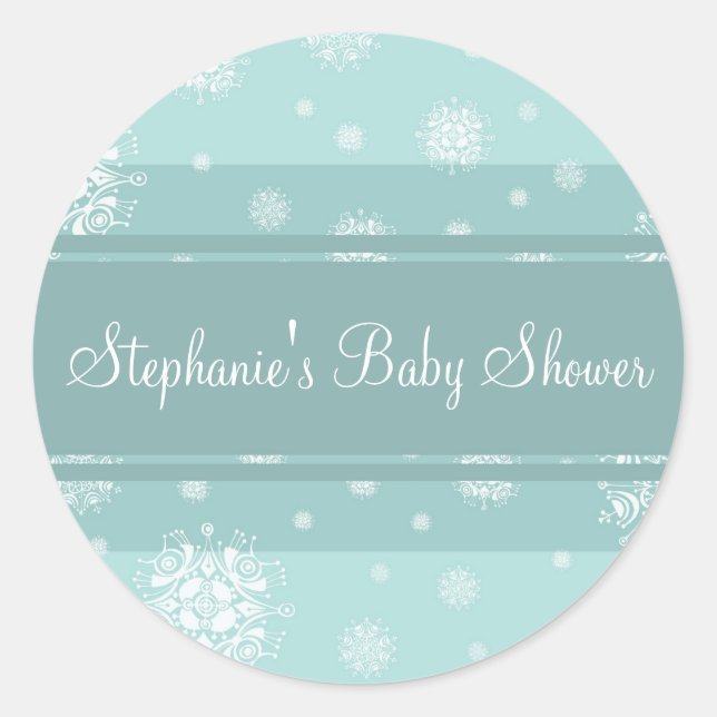 Sticker Rond Baby shower d'hiver blanc Aqua Favoriser les autoc (Devant)