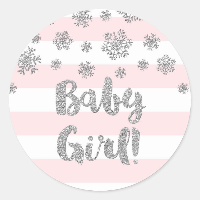 Sticker Rond Baby shower d'hiver de Flamme de neige rose (Devant)
