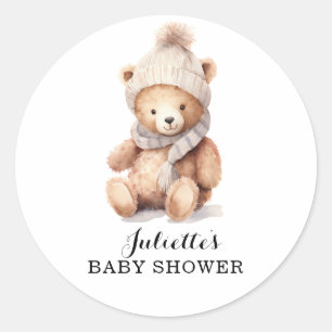 Sticker Rond Baby shower d'hiver de l'ours en peluche