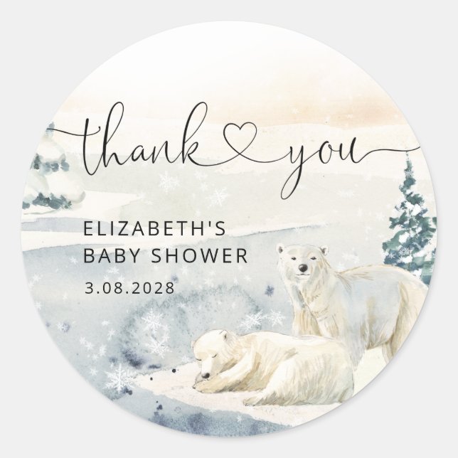 Sticker Rond Baby shower d'hiver de l'ours polaire (Devant)