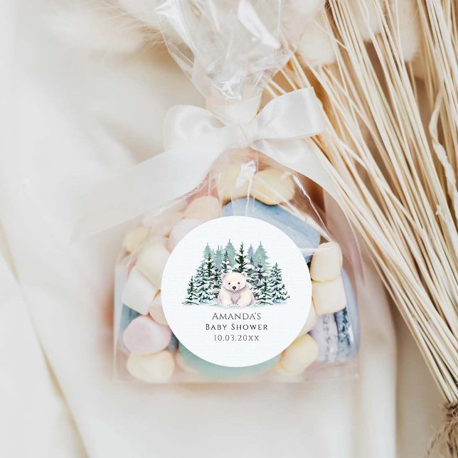 Sticker Rond Baby shower d'hiver de l'ours polaire (Créateur téléchargé)