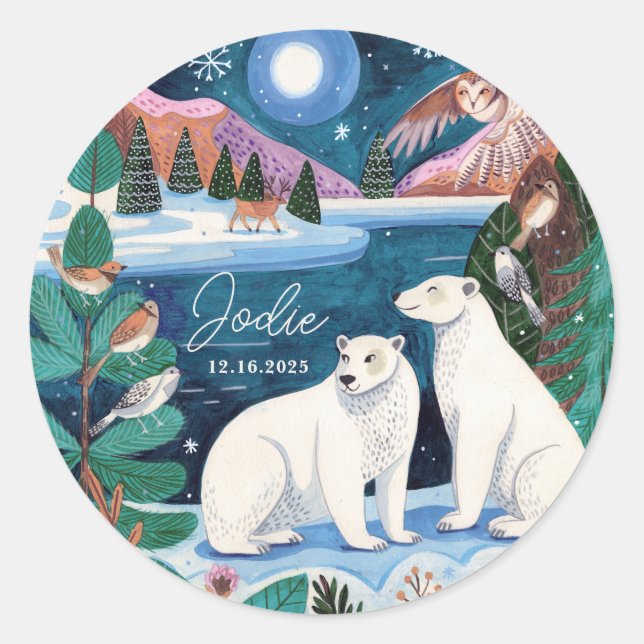 Sticker Rond Baby shower d'hiver de l'ours polaire (Devant)