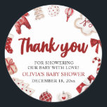 Sticker Rond Baby shower d'hiver de Noël rouge pâle<br><div class="desc">Baby shower d'hiver de Noël rouge pâle</div>