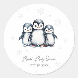Sticker Rond Baby shower d'hiver de Pingouin mignon