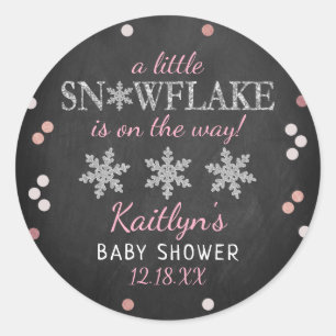 Sticker Rond Baby shower d'hiver des petites filles de flocon d