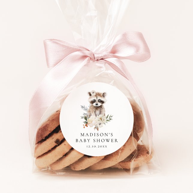 Sticker Rond Baby shower d'hiver du Raccoon Aquarelle Cute (Créateur téléchargé)