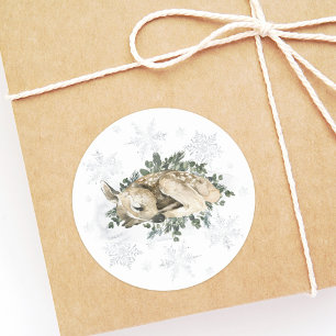 Sticker Rond Baby shower d'hiver Little Deer Blue Green