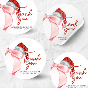 Sticker Rond Baby shower d'hiver père Noël