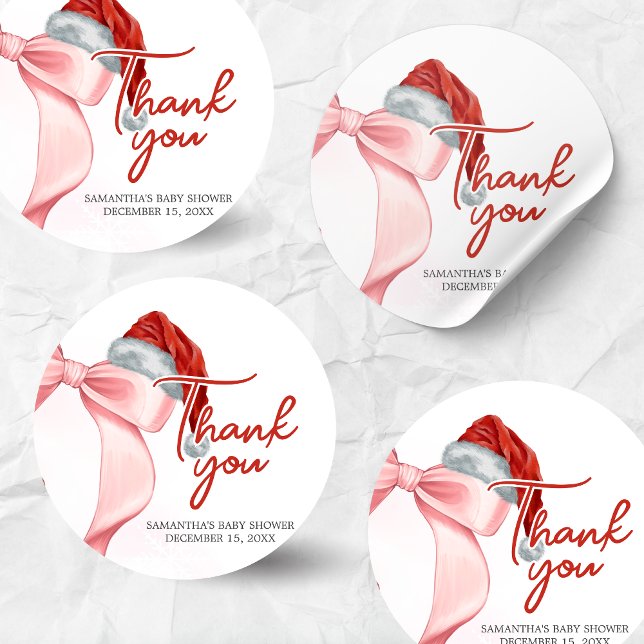 Sticker Rond Baby shower d'hiver père Noël (Santa Baby Coquette Christmas Winter Baby Shower Sticker)
