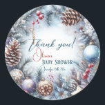 Sticker Rond Baby shower d'hiver père Noël Baby Christmas<br><div class="desc">La collection Père Noël Baby Christmas Winter Baby shower combine la joie festive avec d'adorables motifs sur le thème du bébé. Idéal pour fêter la saison et accueillir un petit,  cette collection allie charme de Noël classique et chaleur d'un baby shower d'hiver joyeux.</div>
