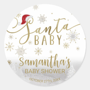 Sticker Rond Baby shower d'hiver père Noël Baby Christmas