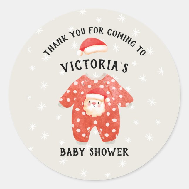 Sticker Rond Baby shower d'hiver père Noël Baby Christmas (Devant)