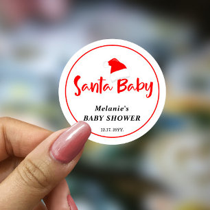 Sticker Rond Baby shower d'hiver père Noël Baby Christmas