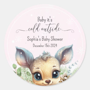 Sticker Rond Baby shower d'hiver Rose Froid Deer