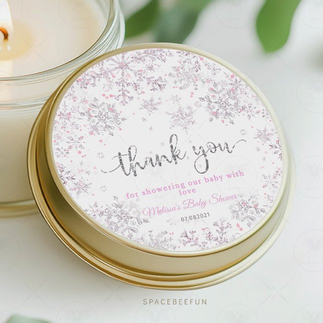 Sticker Rond Baby shower d'hiver Snowflake (snowflake baby shower,sticker thank you,invitation,winter baby shower,baby shower,snowflake theme,wi)