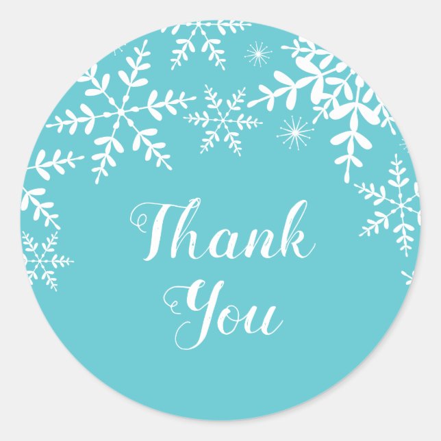 Sticker Rond Baby shower d'hiver Turquoise Snowflakes (Devant)