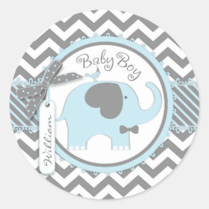 Sticker Rond Baby shower d'impression Chevron cravate bleu élép