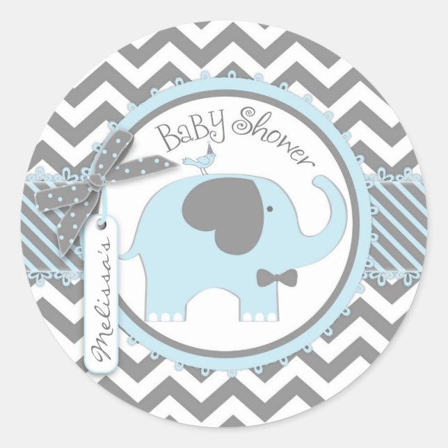 Sticker Rond Baby shower d'impression Chevron cravate bleu élép (Devant)