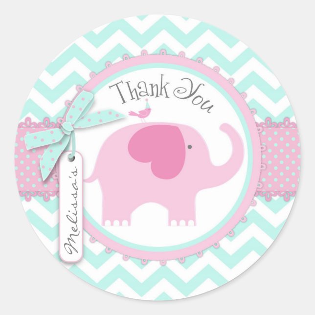Sticker Rond Baby shower d'impression Pink Elephant et Chevron (Devant)