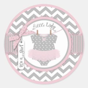 Sticker Rond Baby shower d'impression Pink Tutu & Chevron