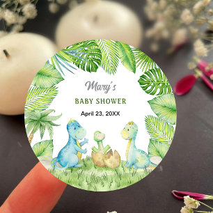 Sticker Rond Baby Shower Dinosaure