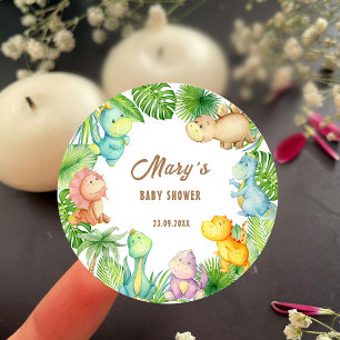 Sticker Rond Baby Shower Dinosaure