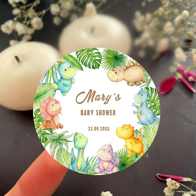 Sticker Rond Baby Shower Dinosaure (Créateur téléchargé)