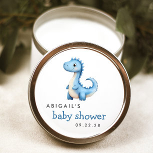 Sticker Rond Baby shower Dinosaure Aquarelle Bleu