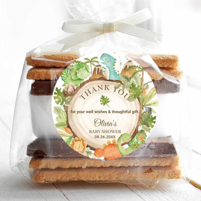 Sticker Rond Baby shower Dinosaure Sympathique Anniversaire Fav (Créateur téléchargé)