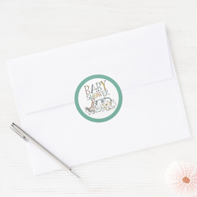 Sticker Rond Baby shower Doodle Safari (Enveloppe)