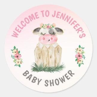 Sticker Rond Baby shower d'or rose Vache Cute personnalisé