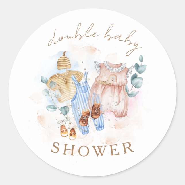 Sticker Rond Baby shower Double Joli Baby shower moderne (Devant)