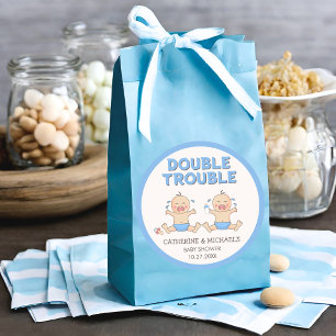 Sticker Rond Baby shower Double Trouble Twin Boys