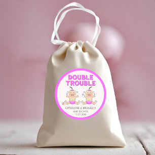 Sticker Rond Baby shower Double Trouble Twin Girls