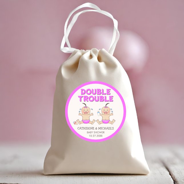 Sticker Rond Baby shower Double Trouble Twin Girls (Créateur téléchargé)