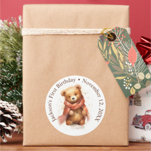 Sticker Rond Baby shower d'Ours Bébé Aquarelle mignonne