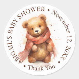 Sticker Rond Baby shower d'Ours Bébé Aquarelle mignonne