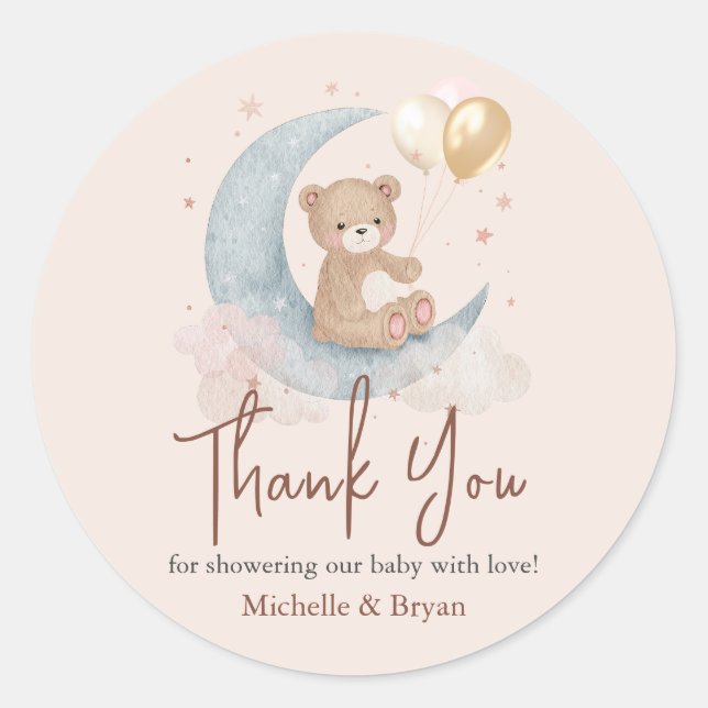 Sticker Rond Baby shower d'ours en Merci beige (Devant)
