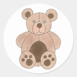 Sticker Rond Baby shower d'ours en peluche Brown fête d'anniver