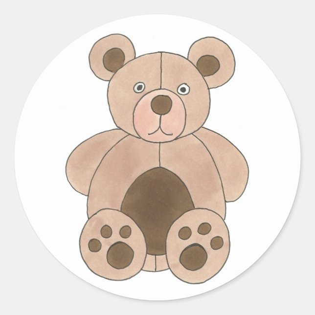 Sticker Rond Baby shower d'ours en peluche Brown fête d'anniver (Devant)