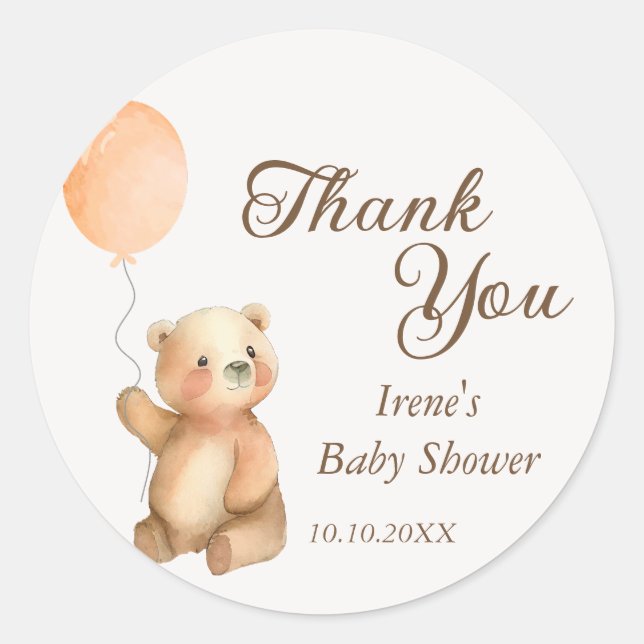 Sticker Rond Baby shower d'ours en peluche d'attente mignon (Devant)