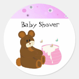Sticker Rond Baby shower d'ours en peluche rose