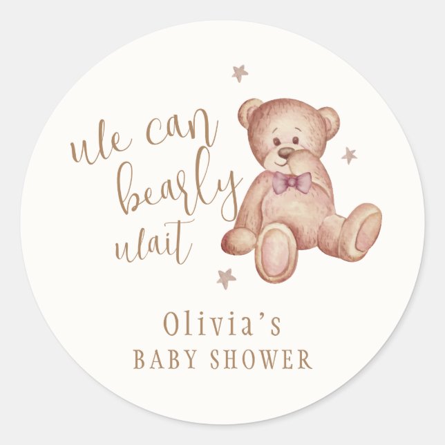 Sticker Rond Baby shower d'ours en peluche simple (Devant)