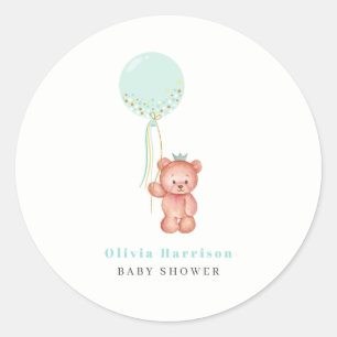 Sticker Rond Baby shower d'ours en peluche simple